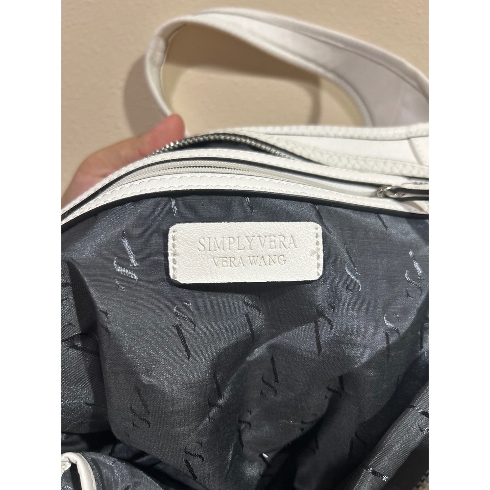 Simply Vera Vera Wang White Hobo Bag Faux Leather Snakeskin Trim Shoulder Purse - Picture 7 of 7
